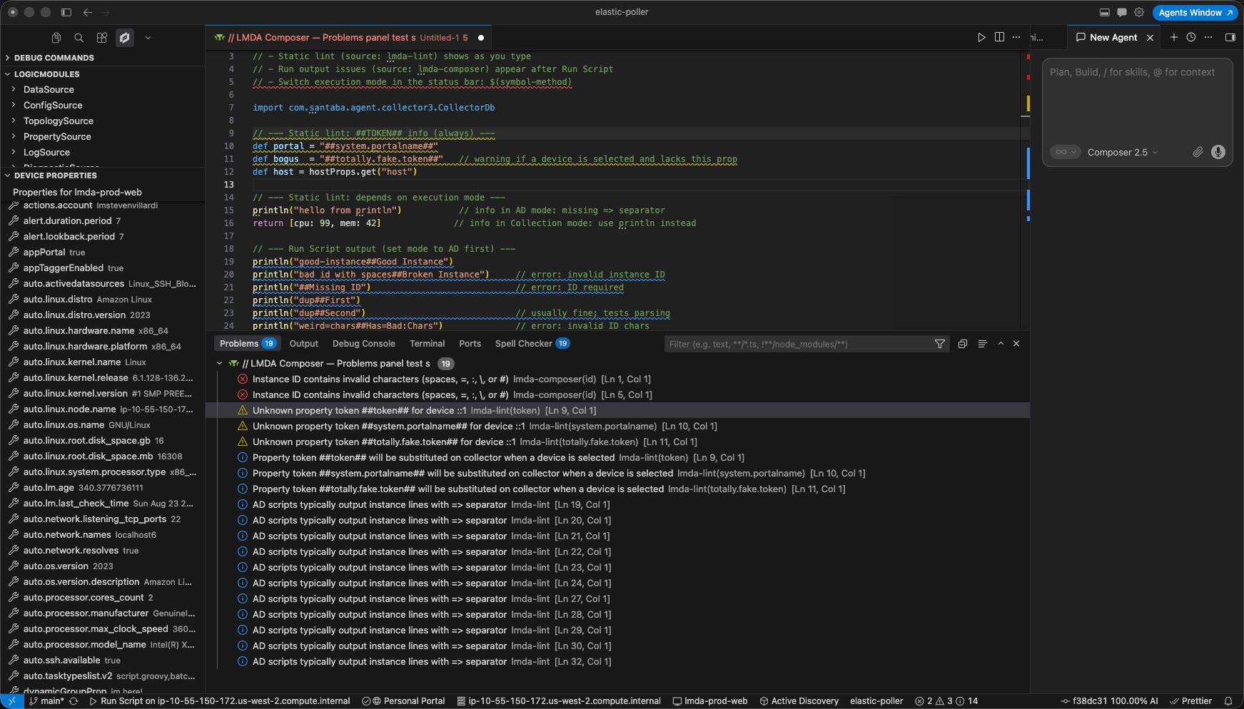 Script lint diagnostics in the Problems panel