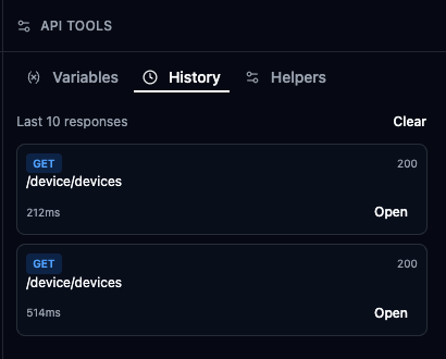 History sidebar showing past API requests