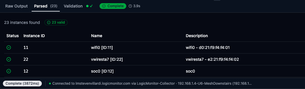 Parsed output showing Active Discovery instances
