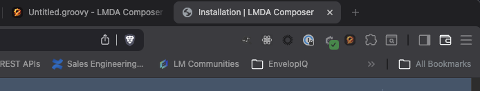 Browser toolbar showing the LMDA Composer extension icon
