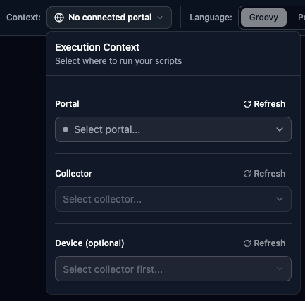 The context dropdown showing Portal, Collector, and Device selection