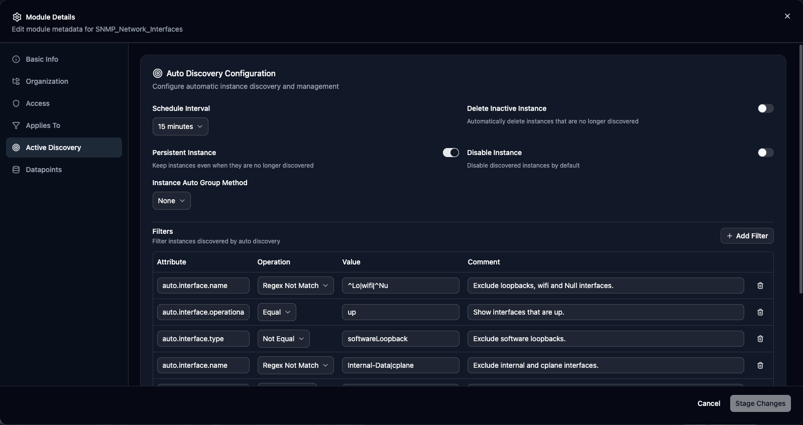 Module Details Editor showing sections and fields